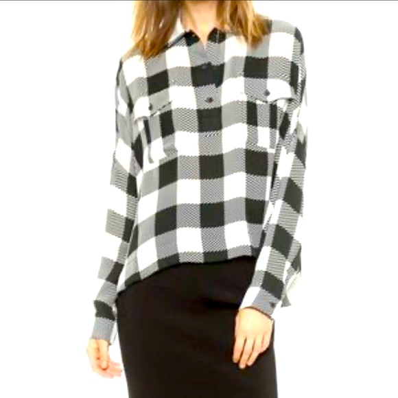 rag & bone Tops - Rag & Bone 100% Silk Plaid Button Up Blouse Size S Boxy Oversized Fit Like New